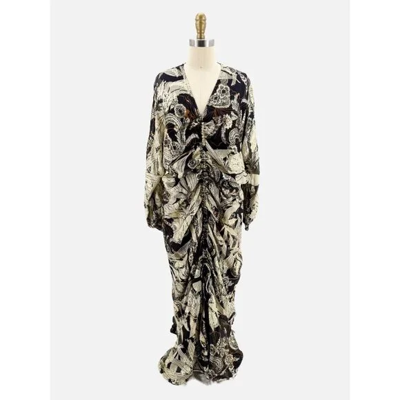 Ranna Gill Anthropologie Ruched Black Gold Brocade Midi Dress M - Picture 11 of 11